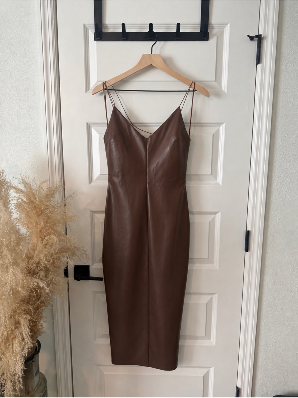 Fashion Nova Brown Faux Leather Slip Midi Dress